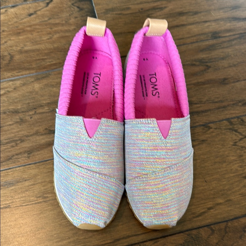TOMS Glittery Slip-Ons with Pink Interior